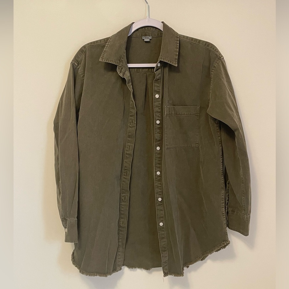 Aerie Oversized Olive Green Button Down Shirt